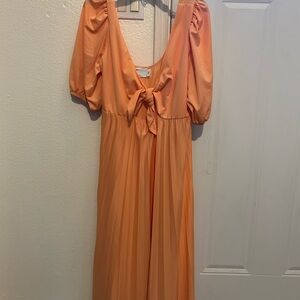Elegant Orange Dress with Puff Sleeves